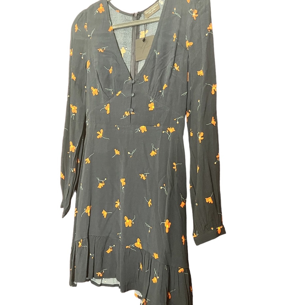 Navy Floral Ruffled Long-sleeve Baby Doll Dress